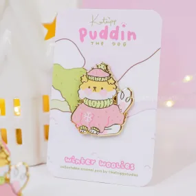 Puddin' the Dog Winter Enamel Pin | Cute Kawaii Cozy Sweater Pin | Adorable Collectible Dog Accessory