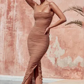 Sexy Spaghetti Straps Off Shoulder Split Slim .Bodycon Dress