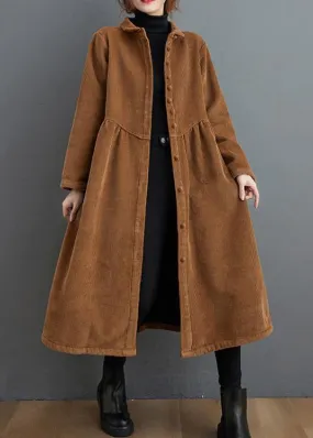 Simple brown Plus Size coats women pattern thick Cinched coats