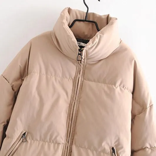 Solid Color Oversized Thick Parkas Zipper Pockets Overcoats