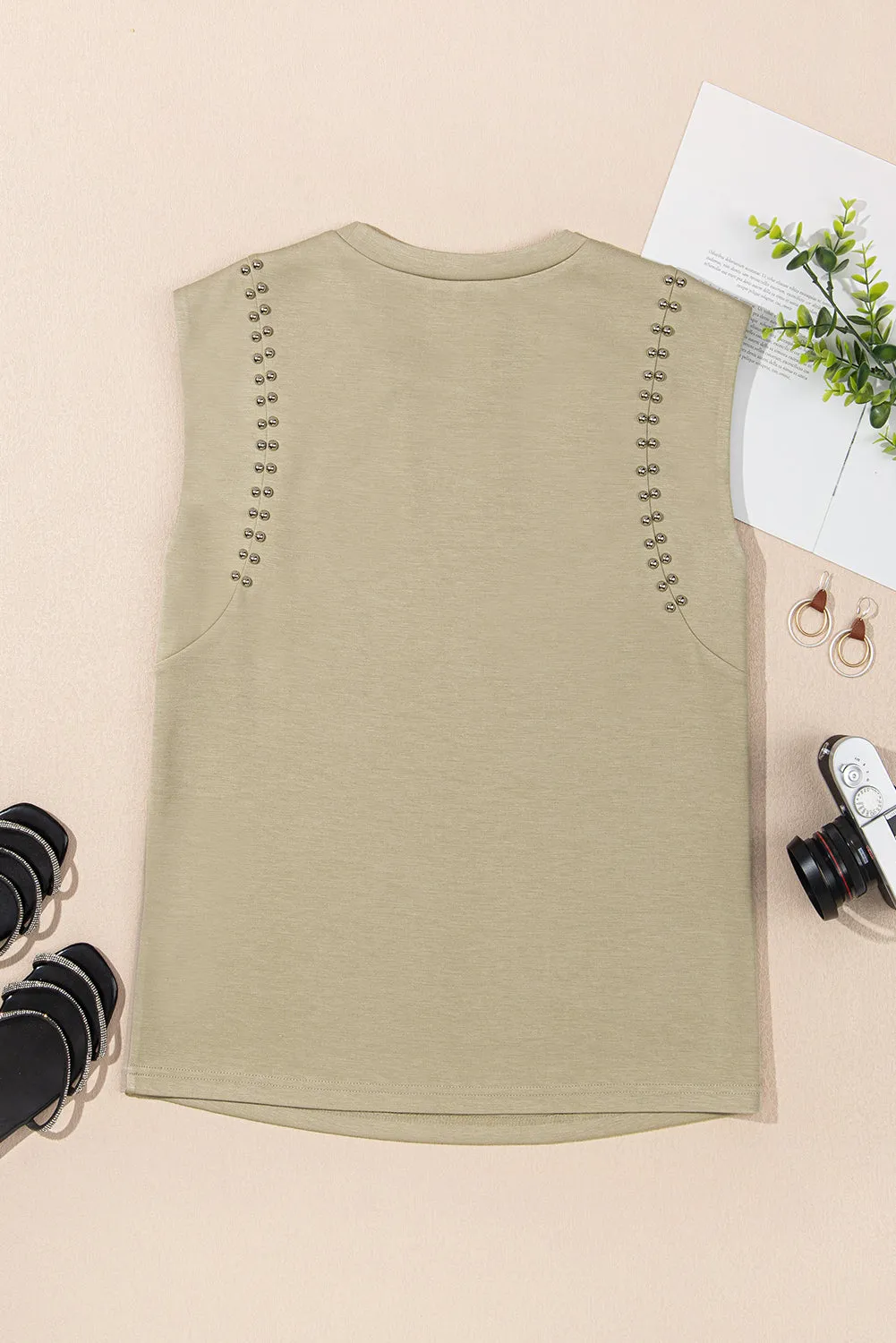 Studded Cap Sleeve Round Neck T Shirt